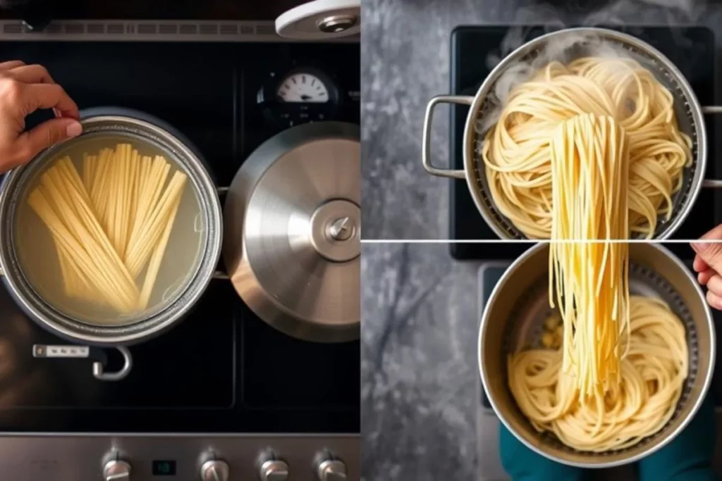 Macarrão cozido no fogo desligado