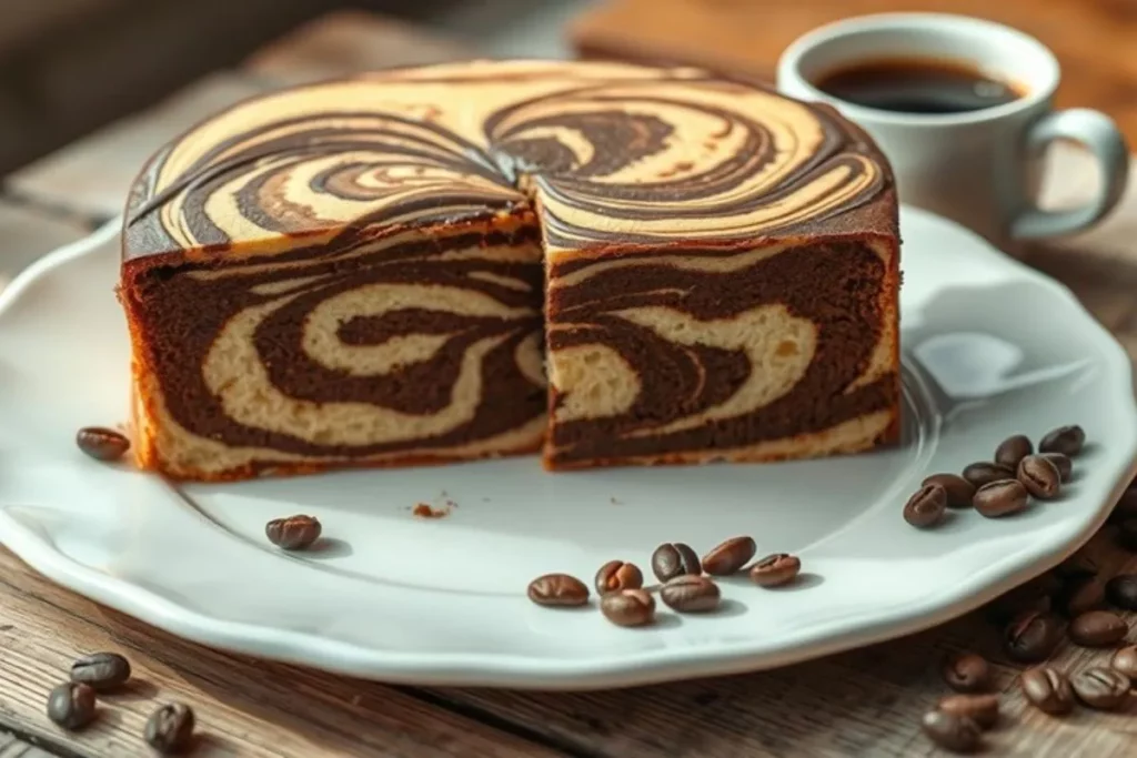 Delicioso bolo mármore com café